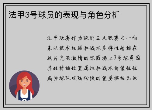 法甲3号球员的表现与角色分析