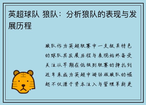 英超球队 狼队：分析狼队的表现与发展历程